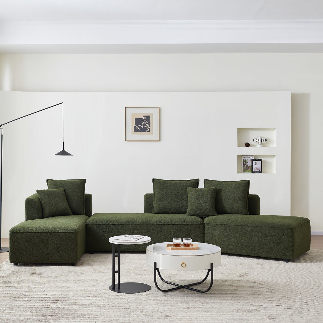 Curved Modular Sectional Sofa For Living Room, Oversized L Shaped Couch With Chaise Lounge Sofa Set, Upholstered Sofa With 3 Back Pillows &amp; 2 Throw Pillow, For Home Office