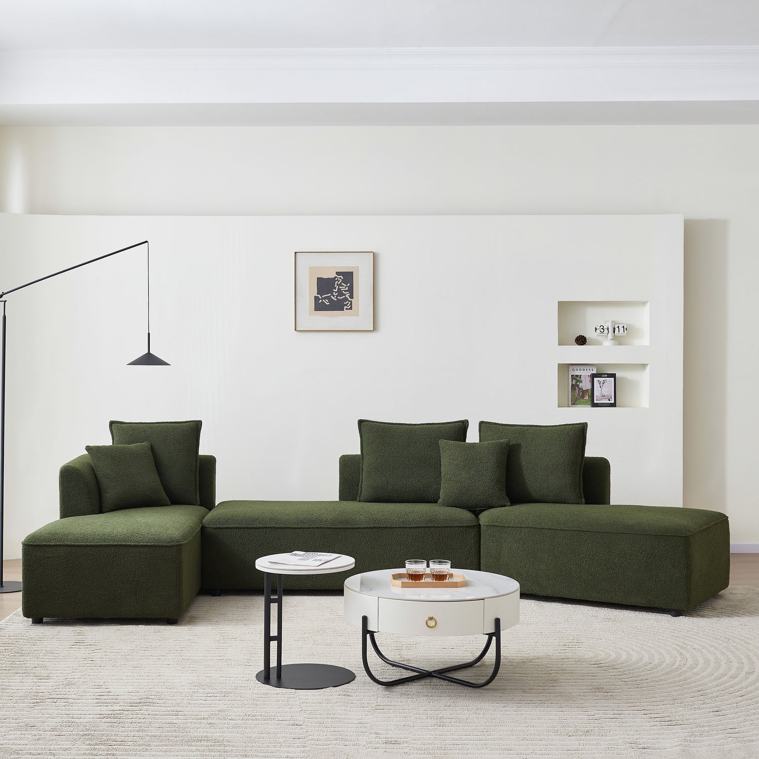 Curved Modular Sectional Sofa For Living Room, Oversized L Shaped Couch With Chaise Lounge Sofa Set, Upholstered Sofa With 3 Back Pillows &amp; 2 Throw Pillow, For Home Office