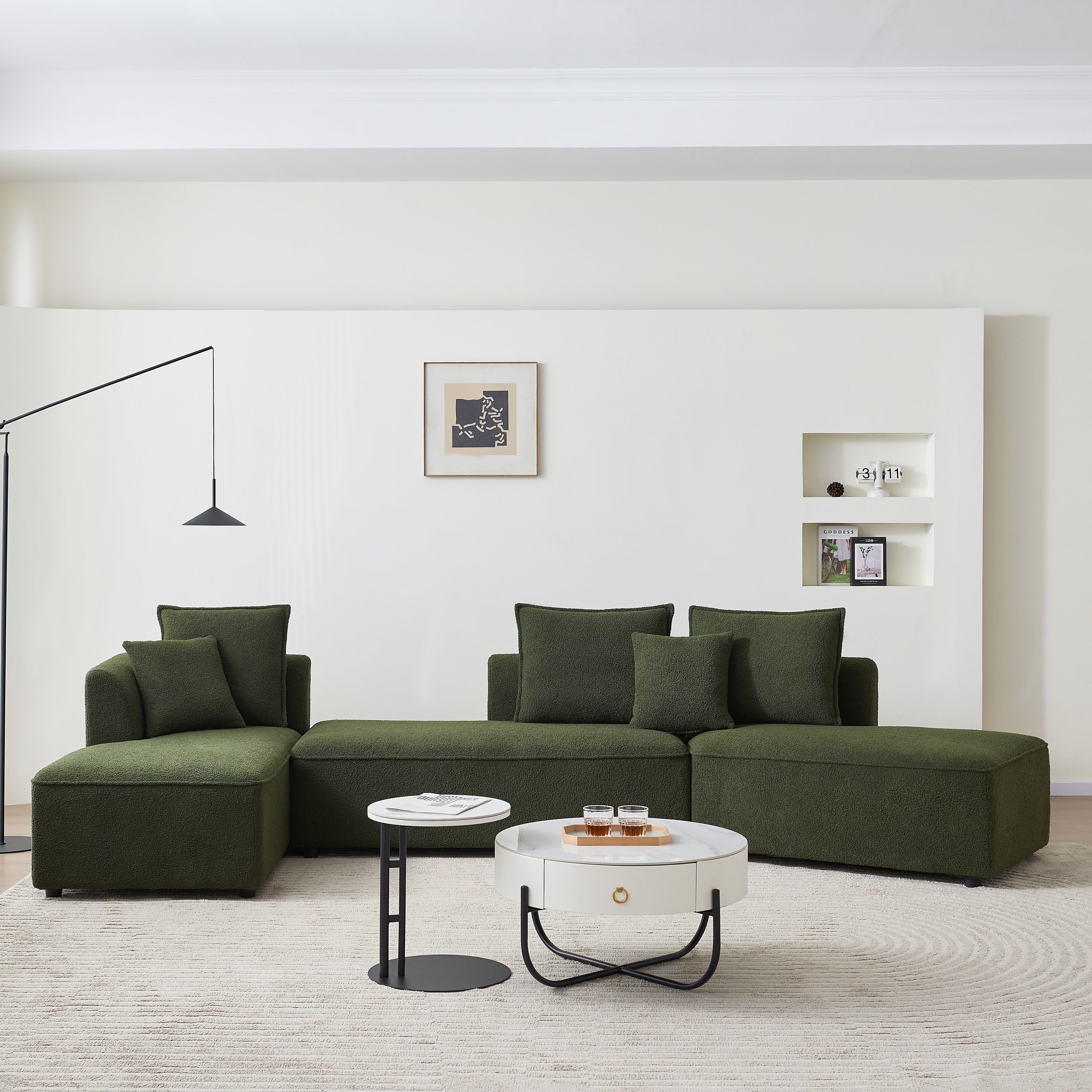 Curved Modular Sectional Sofa For Living Room, Oversized L Shaped Couch With Chaise Lounge Sofa Set, Upholstered Sofa With 3 Back Pillows &amp; 2 Throw Pillow, For Home Office