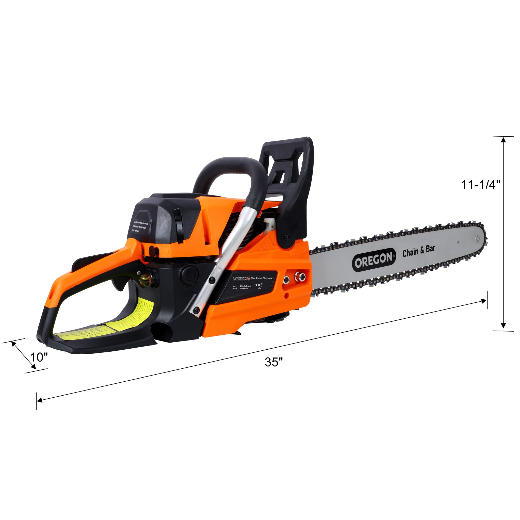 62Cc Gas Powered Chainsaw With 20&quot; Oregon Chain &amp; Bar 2 Cycle Petrol Handheld Cordless Design Epa Compliant - Orange