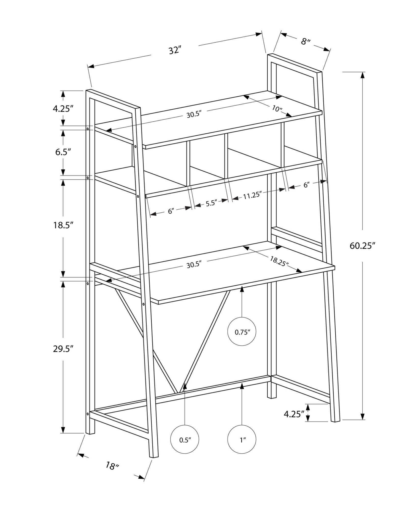 Computer Desk For Home Office, Laptop, Leaning, Storage Shelves, Contemporary &amp; Modern - White