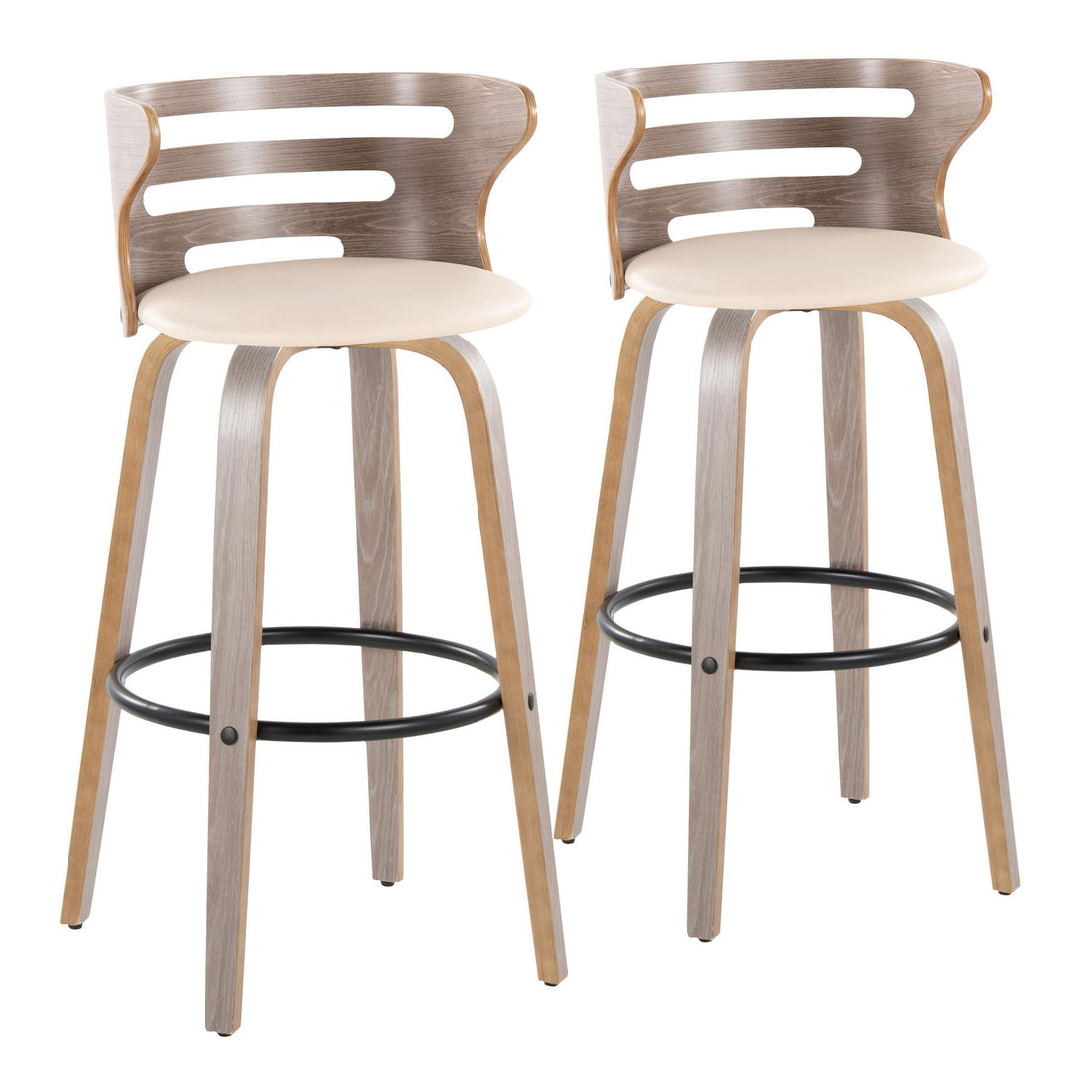 Cosini - Mid Century Modern Fixed Height, Barstool &amp; Swivel And Round Footrest (Set of 2)