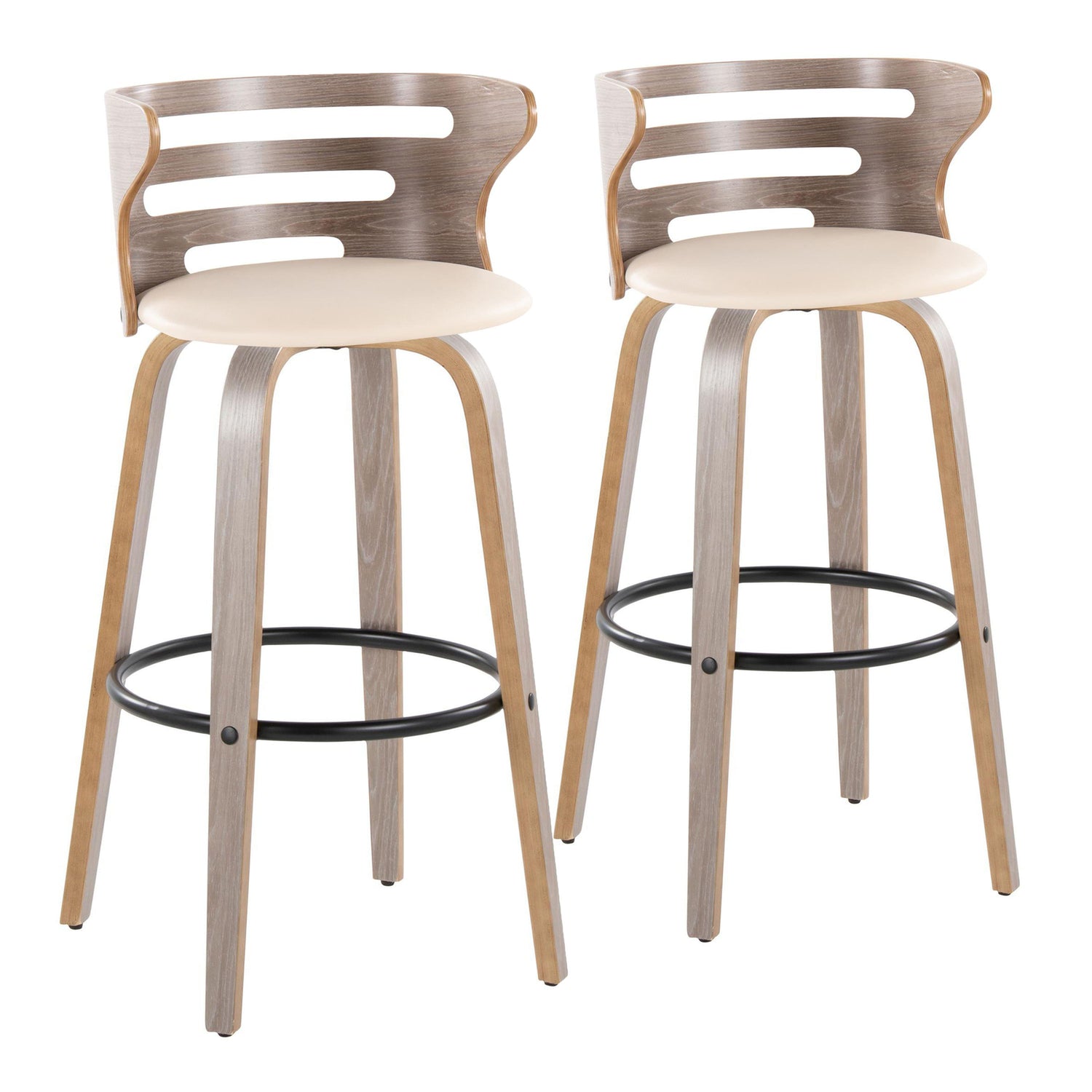 Cosini - Mid Century Modern Fixed Height, Barstool &amp; Swivel And Round Footrest (Set of 2)