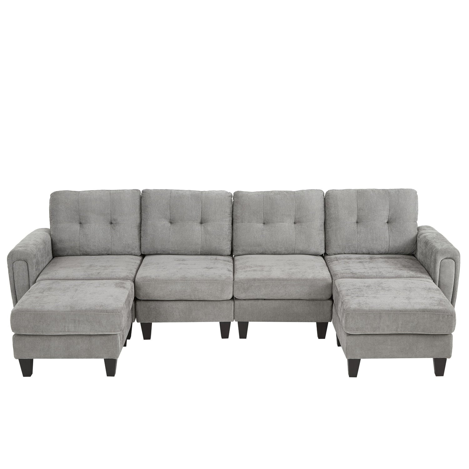 Modular Sectional Sofa With Movable Ottomans, USB Ports &amp; Side Tables