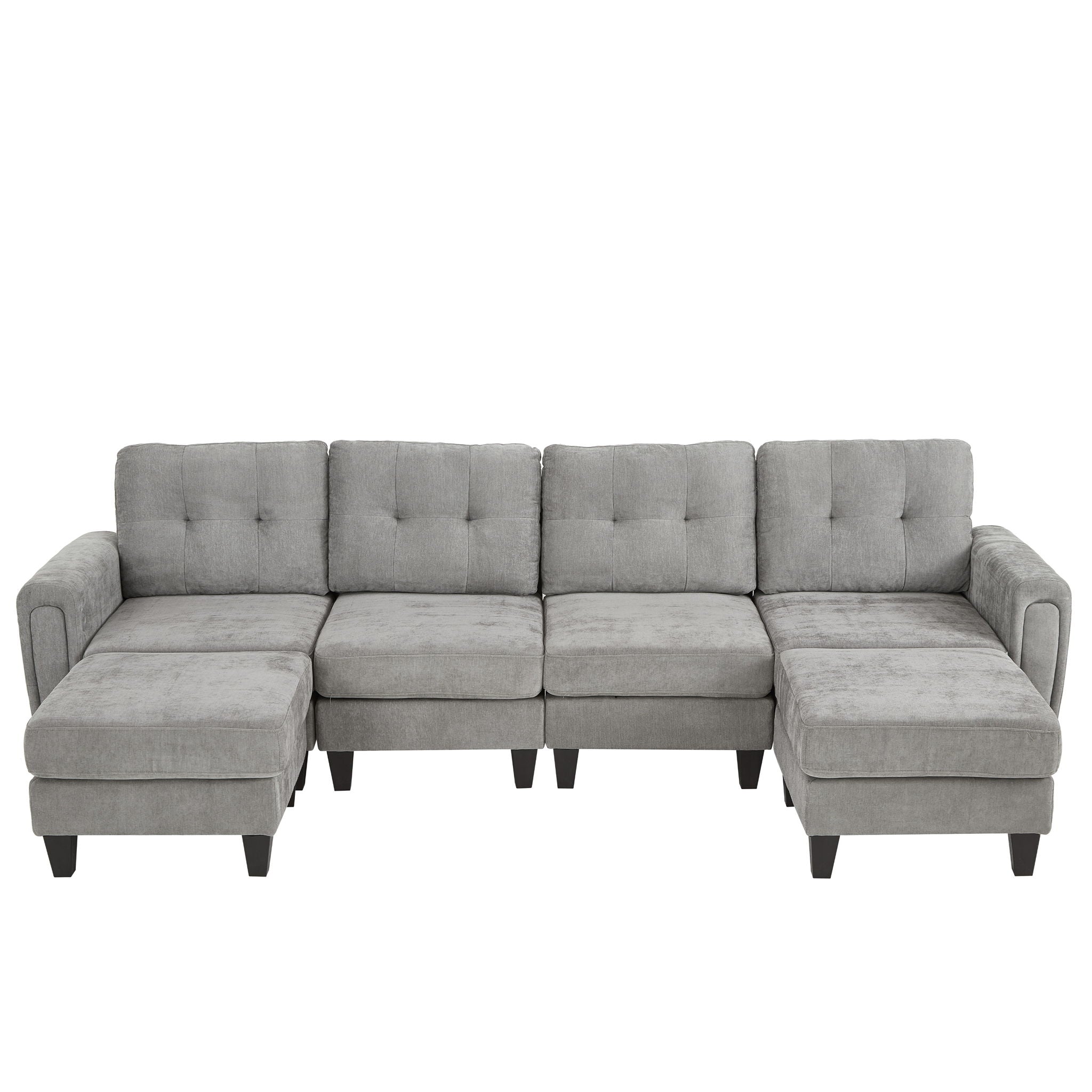 Modular Sectional Sofa With Movable Ottomans, USB Ports &amp; Side Tables