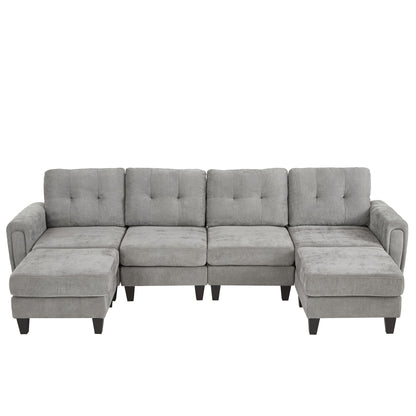 Modular Sectional Sofa With Movable Ottomans, USB Ports &amp; Side Tables