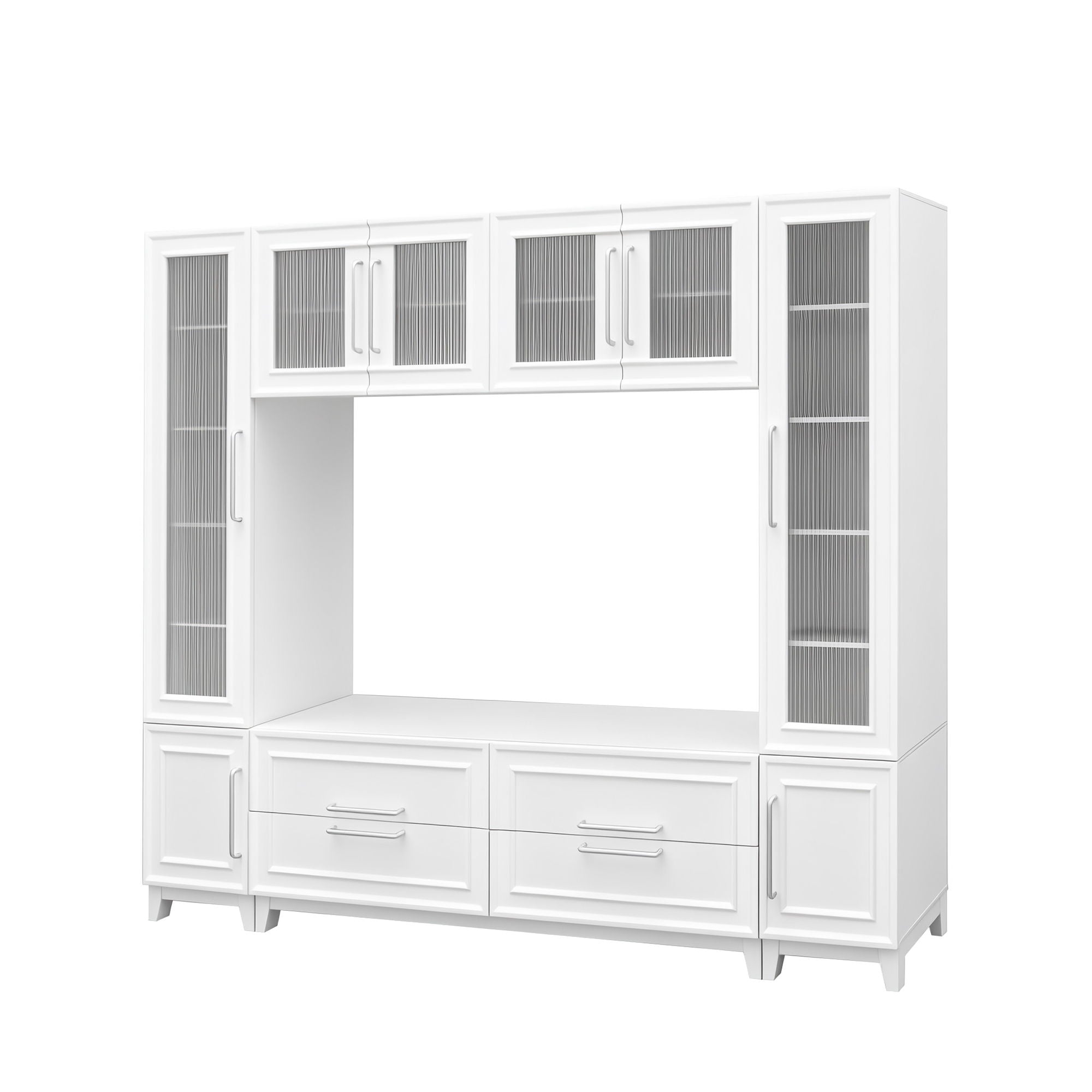 Wall Unit Entertainment Center With Glass Doors For TVs Up To 75&quot; With Drawers For Living Room - White