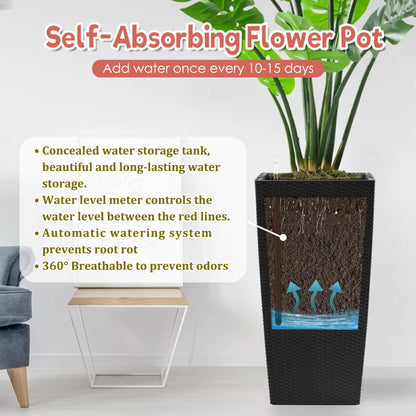 Large Self Watering Flower Pot With Drainage Holes &amp; Inner Tray