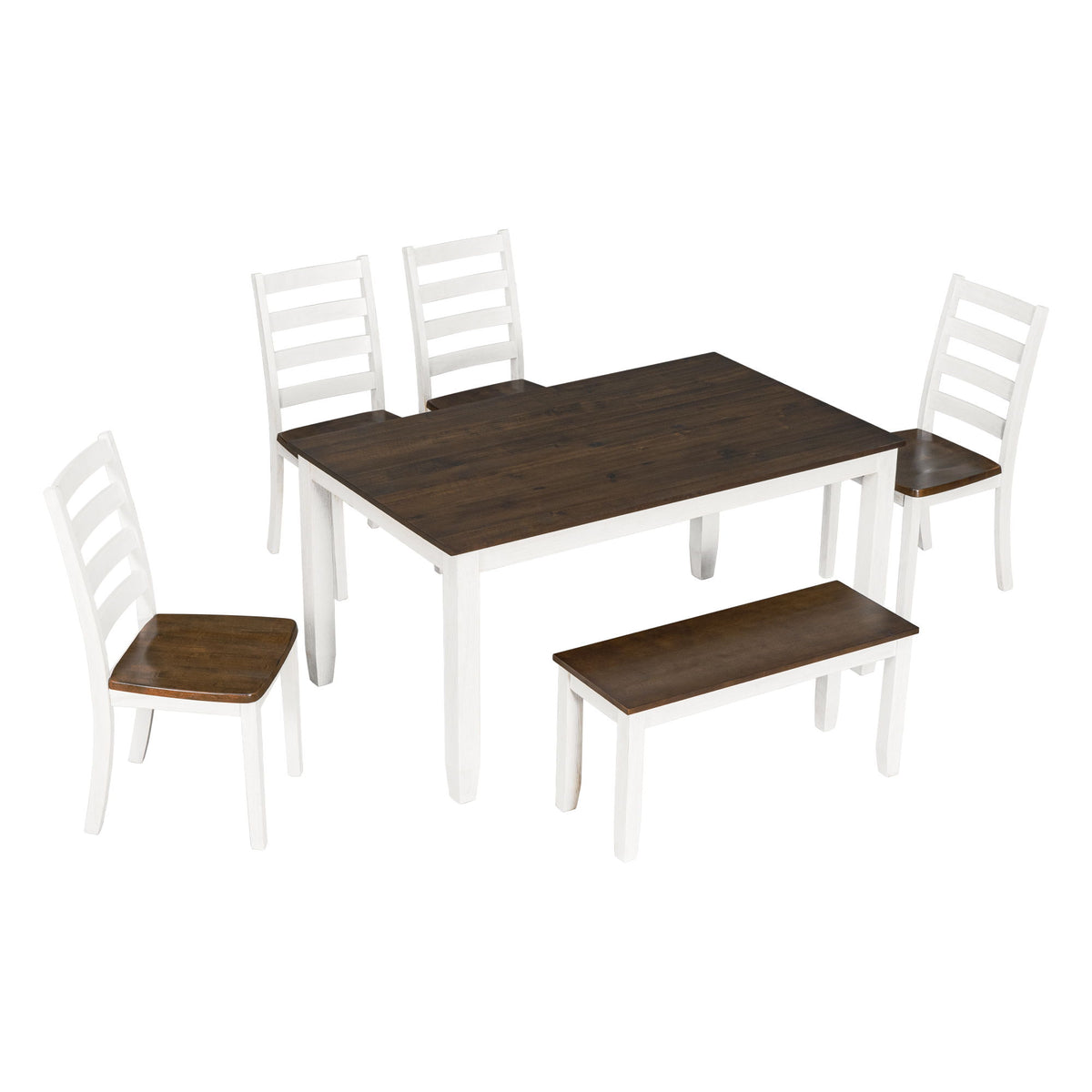 6 Piece Dining Set With 4 Upholstered Chairs &amp; Bench - Walnut