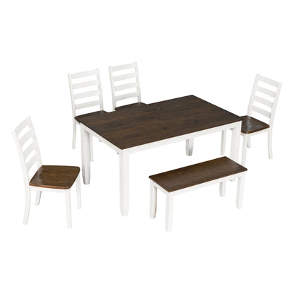 6 Piece Dining Set With 4 Upholstered Chairs &amp; Bench - Walnut