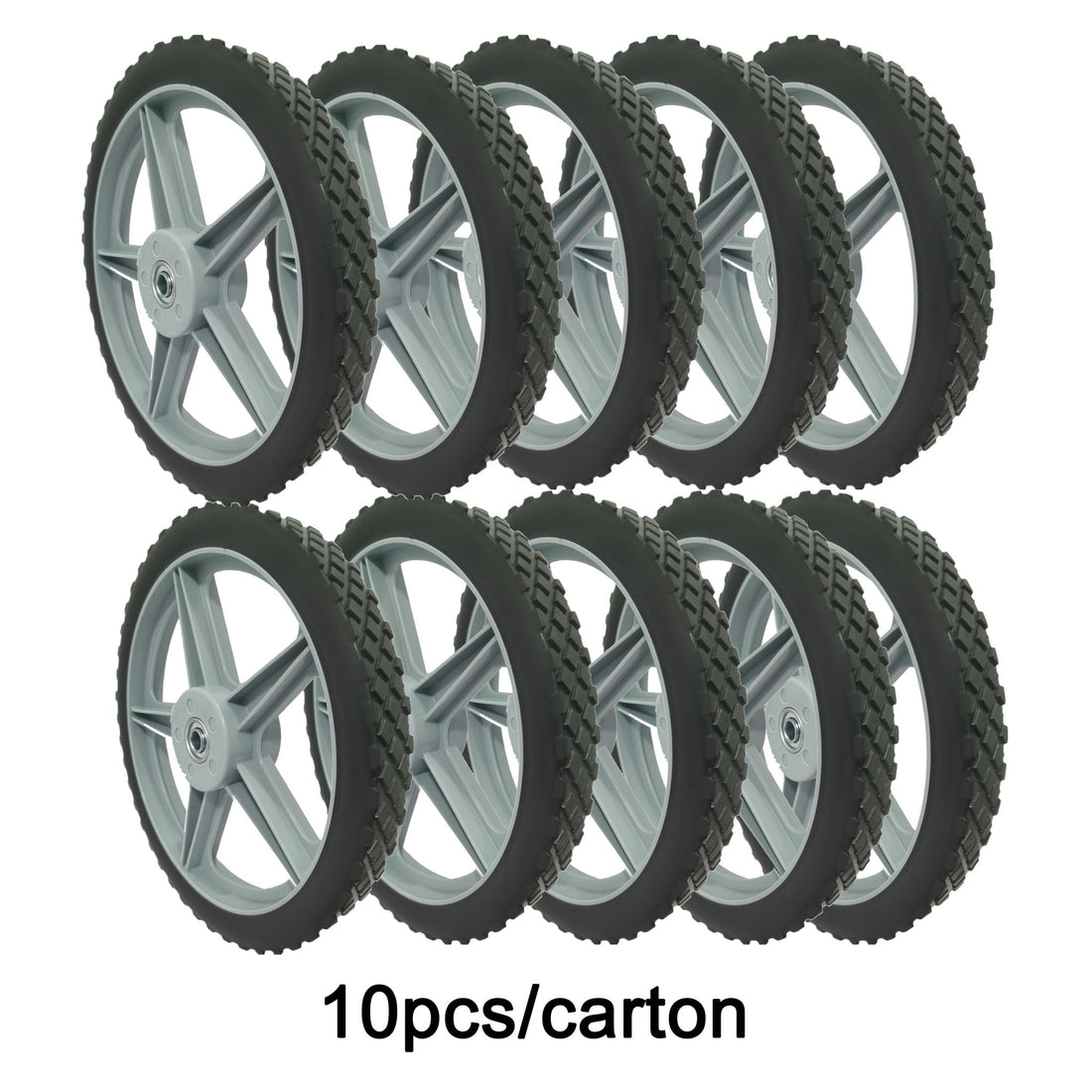 Universal 12&quot; Spoked Plastic Wheel And Tire For Lawn Mowers &amp; Trolley Carts, 10 Pack - Black