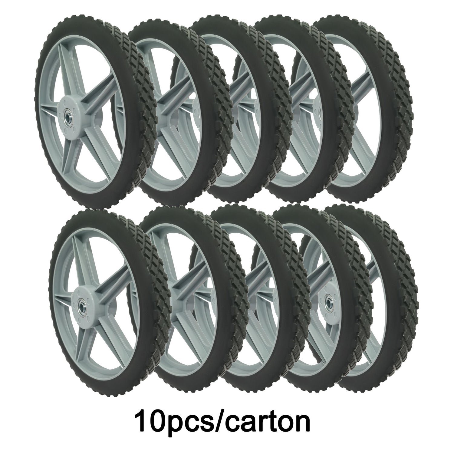 Universal 12&quot; Spoked Plastic Wheel And Tire For Lawn Mowers &amp; Trolley Carts, 10 Pack - Black