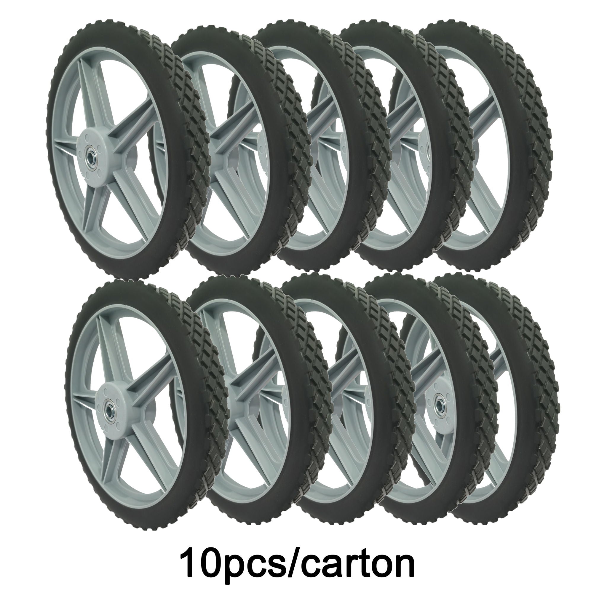 Universal 12&quot; Spoked Plastic Wheel And Tire For Lawn Mowers &amp; Trolley Carts, 10 Pack - Black
