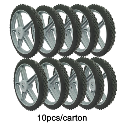 Universal 12&quot; Spoked Plastic Wheel And Tire For Lawn Mowers &amp; Trolley Carts, 10 Pack - Black