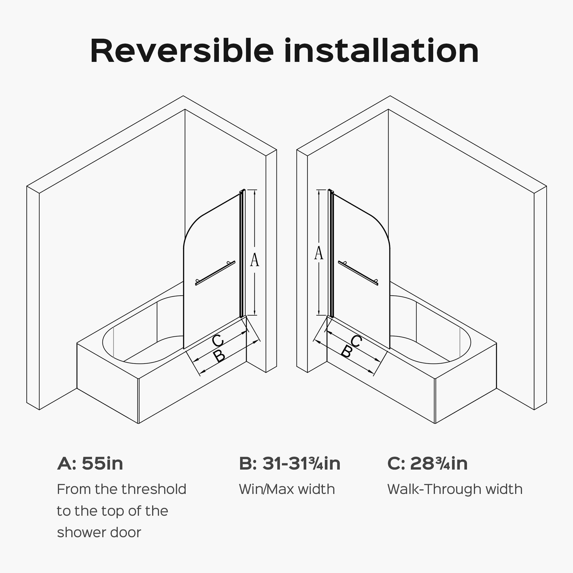 Frameless Shower Doors For Bathtub, 1 / 4&quot; Tempered Glass