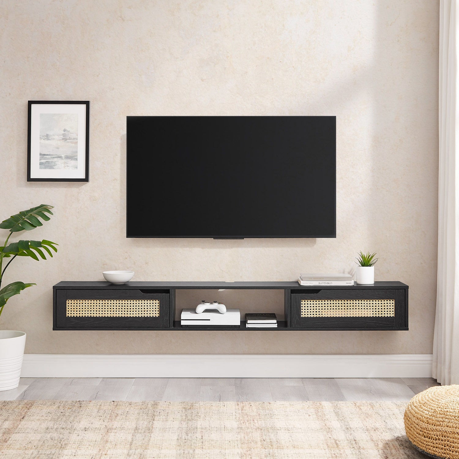 Modern Rattan Door Floating TV Stand For TVs Up To 80&quot;