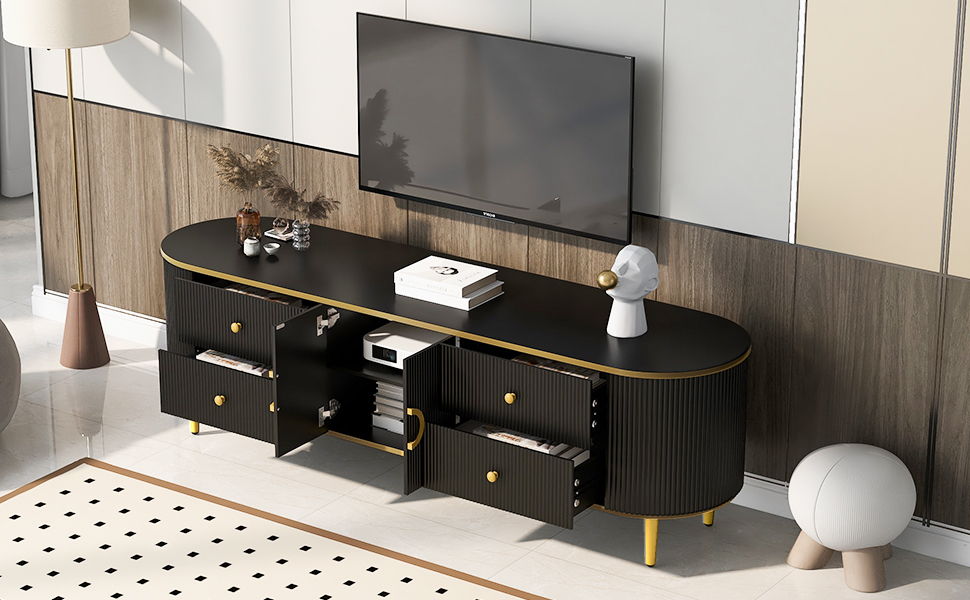 Modern TV Stand For TVs Up To 80&quot;, Entertainment Center With 4 Drawers And 1 Cabinet, Wood TV Console Table With Metal Legs And Handles For Living Room