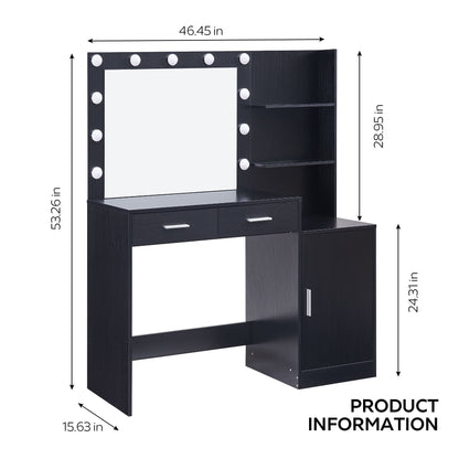 Vanity Desk With Mirror And Lights, 46.4In Dressing Table With 2 Large Drawer &amp; Large Vertical Organizer, 3 Level Dresser &amp; 3 Lighting Modes Adjustable Brightness, Suitable For Bedroom
