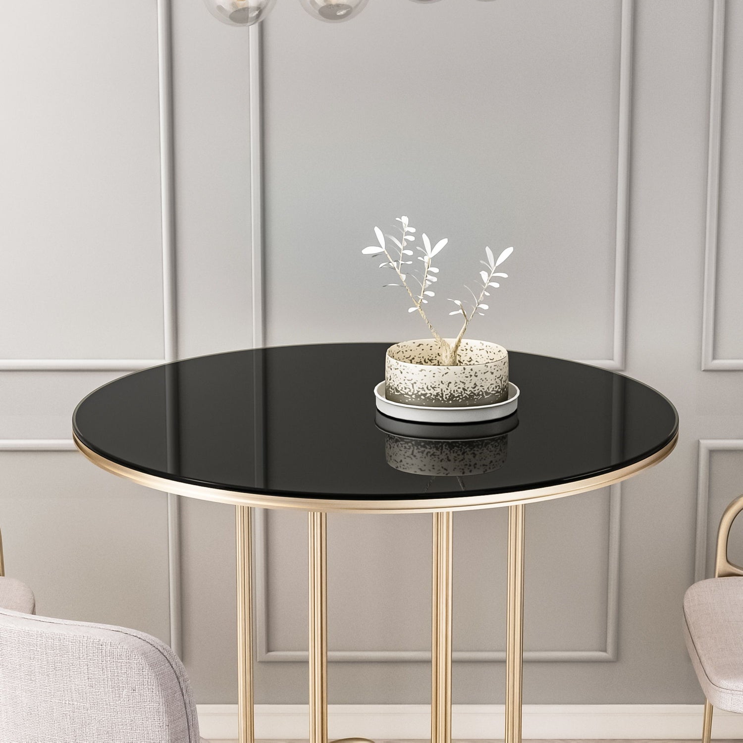 36&quot; Round Tempered Glass Table Top Black Glass 1 / 4&quot; Thick Round Polished Edge - Black