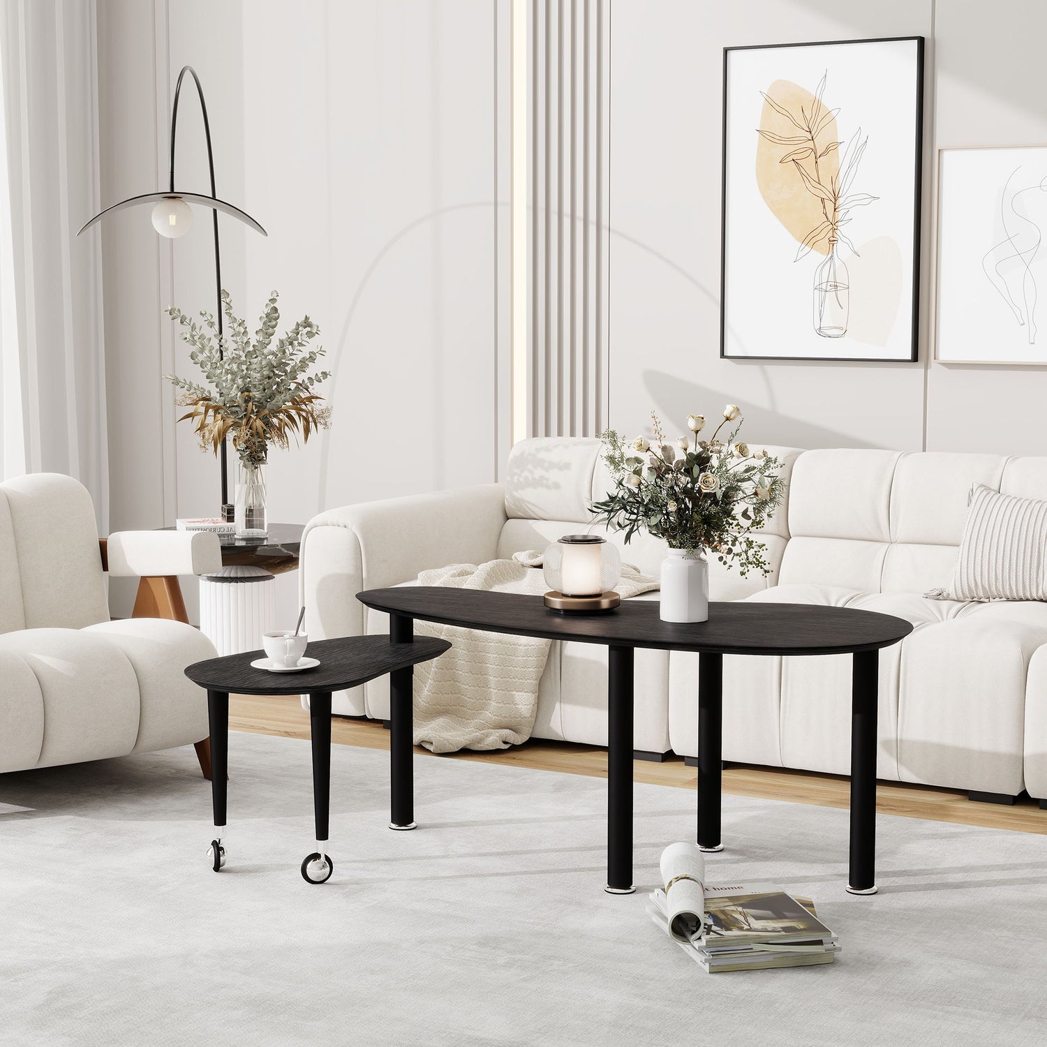 Rotatable Cocktail Table With Solid Legs, 360 Degree Rotating