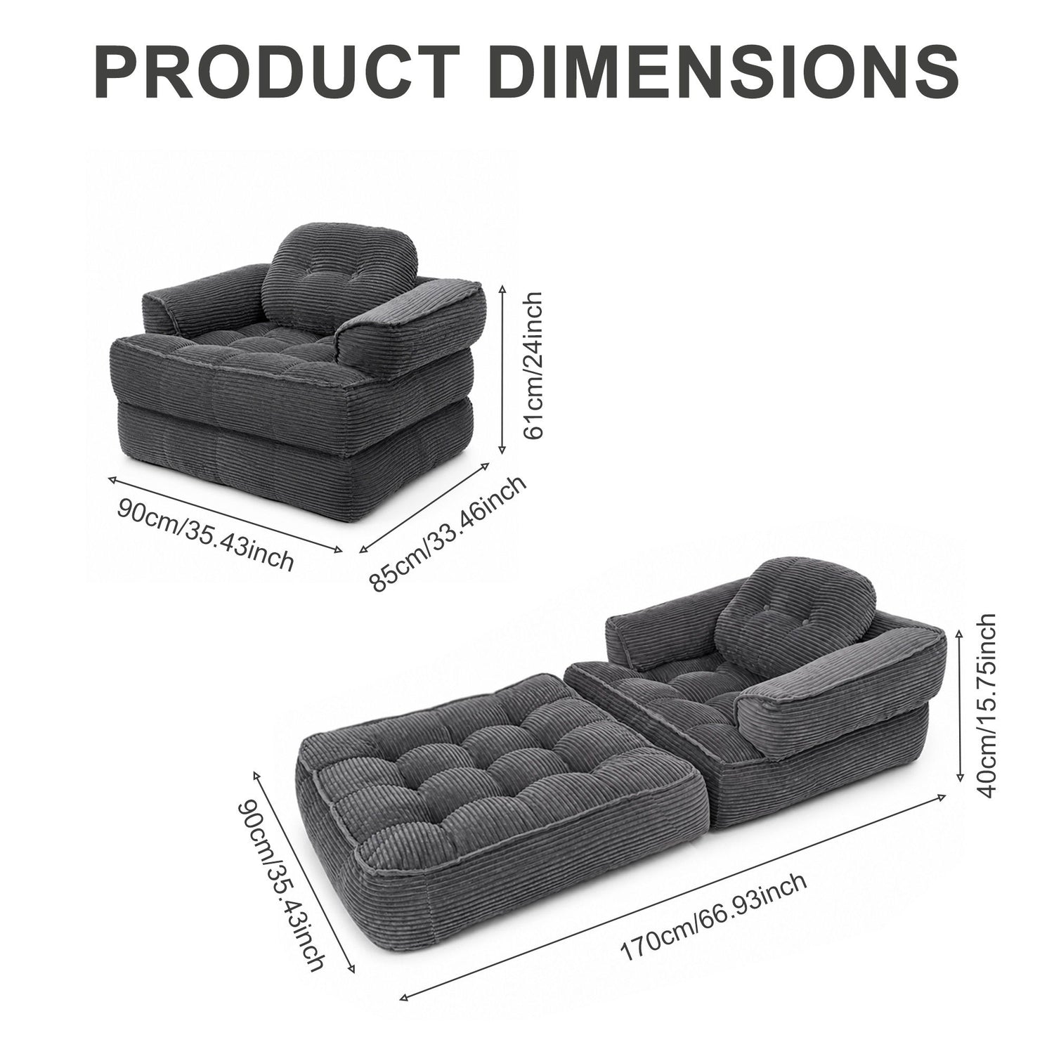 Convertible 2 In 1 Armrest Sofa For Bedroom