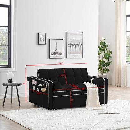 Modern Convertible Sleeper Sofa Couch With Pull Out Bed With Pillows &amp; Side Pockets For Small Space, Living Room