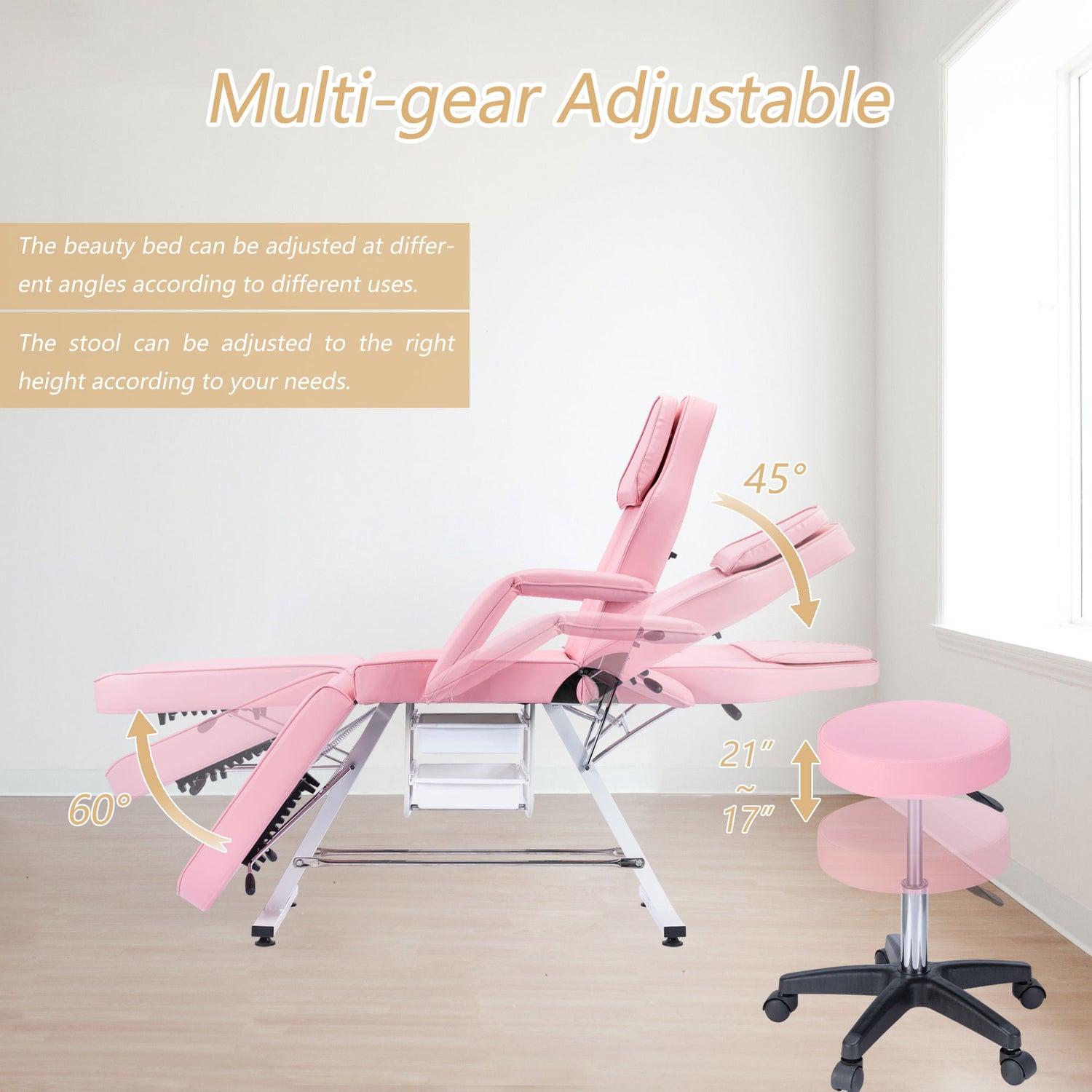 72.8&quot; Massage Salon Tattoo Chair With Two Trays Esthetician Bed With Hydraulic Stool, Multi-Purpose 3-Section Facial Bed Table, Adjustable Beauty Barber Spa Beauty Equipment