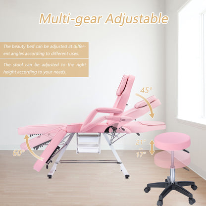 72.8&quot; Massage Salon Tattoo Chair With Two Trays Esthetician Bed With Hydraulic Stool, Multi-Purpose 3-Section Facial Bed Table, Adjustable Beauty Barber Spa Beauty Equipment