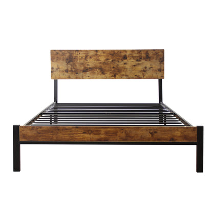 Modern Twin Size Metal Bed Frame Sturdy System Metal &amp; Wood - Black