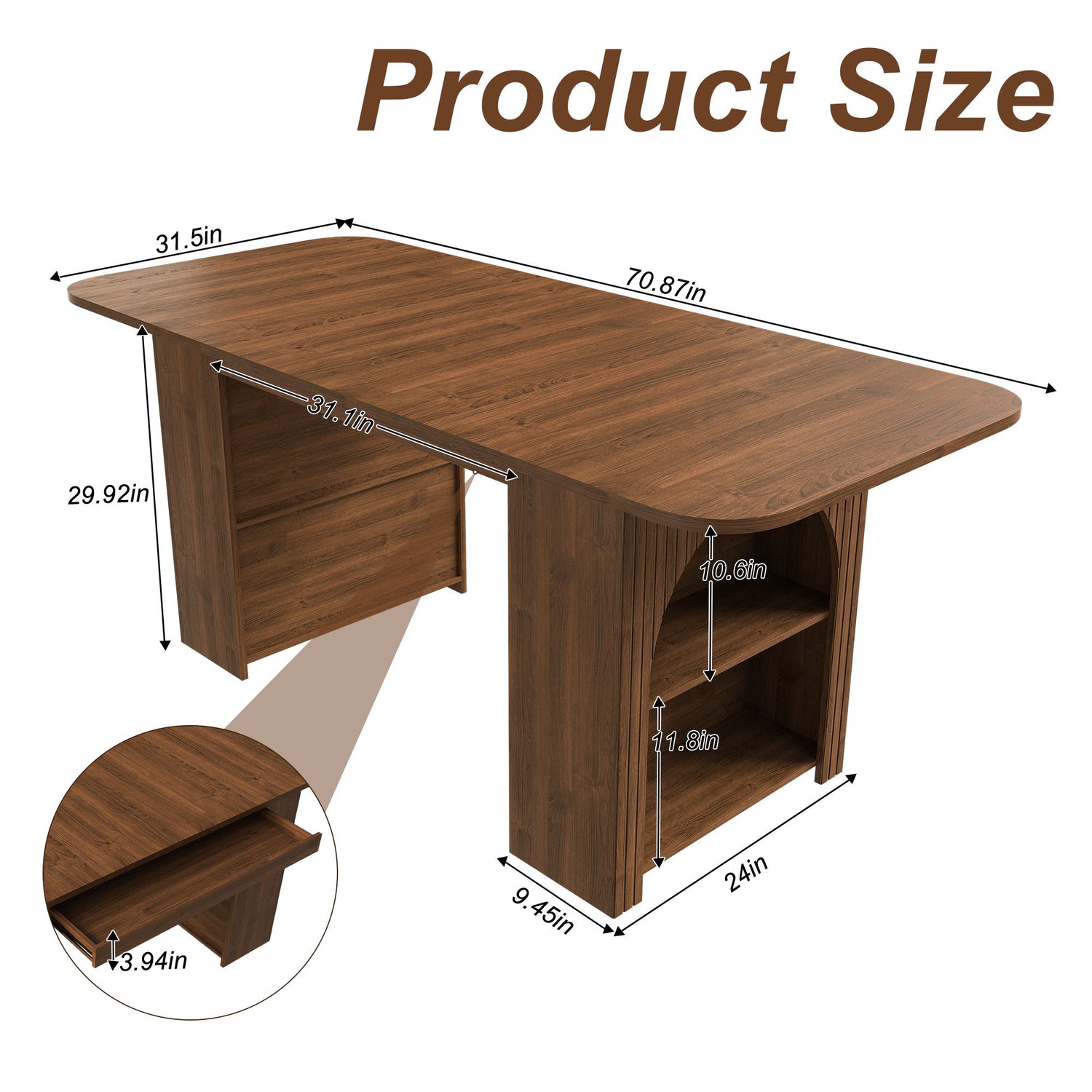Dining Table With Drawers &amp; Open Storage - Walnut