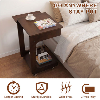 C - Shaped End Table, Rolling With 360° Adjustable &amp; Foldable Desktop, Couch Table With Laptop Stand For Living Room - Walnut