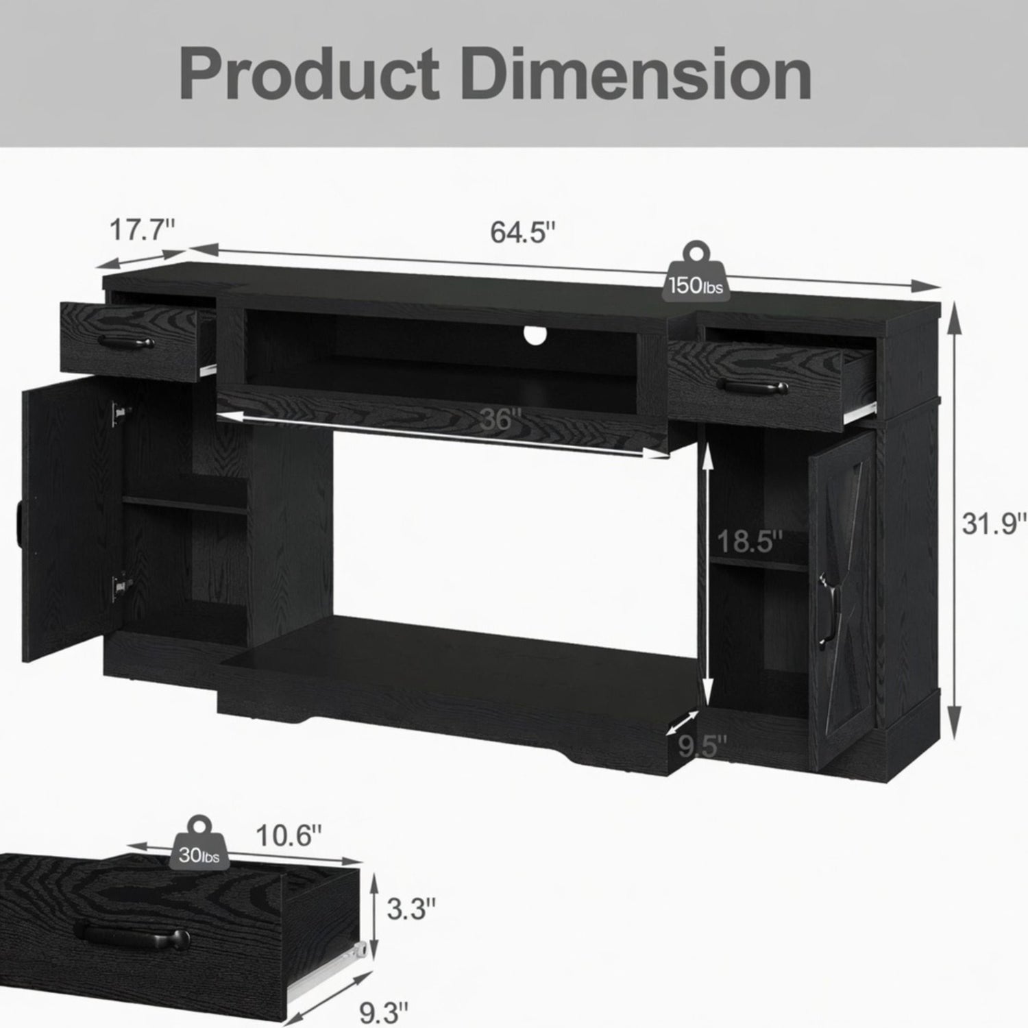 TV Stand With Adjustable Shelves &amp; Double Doors