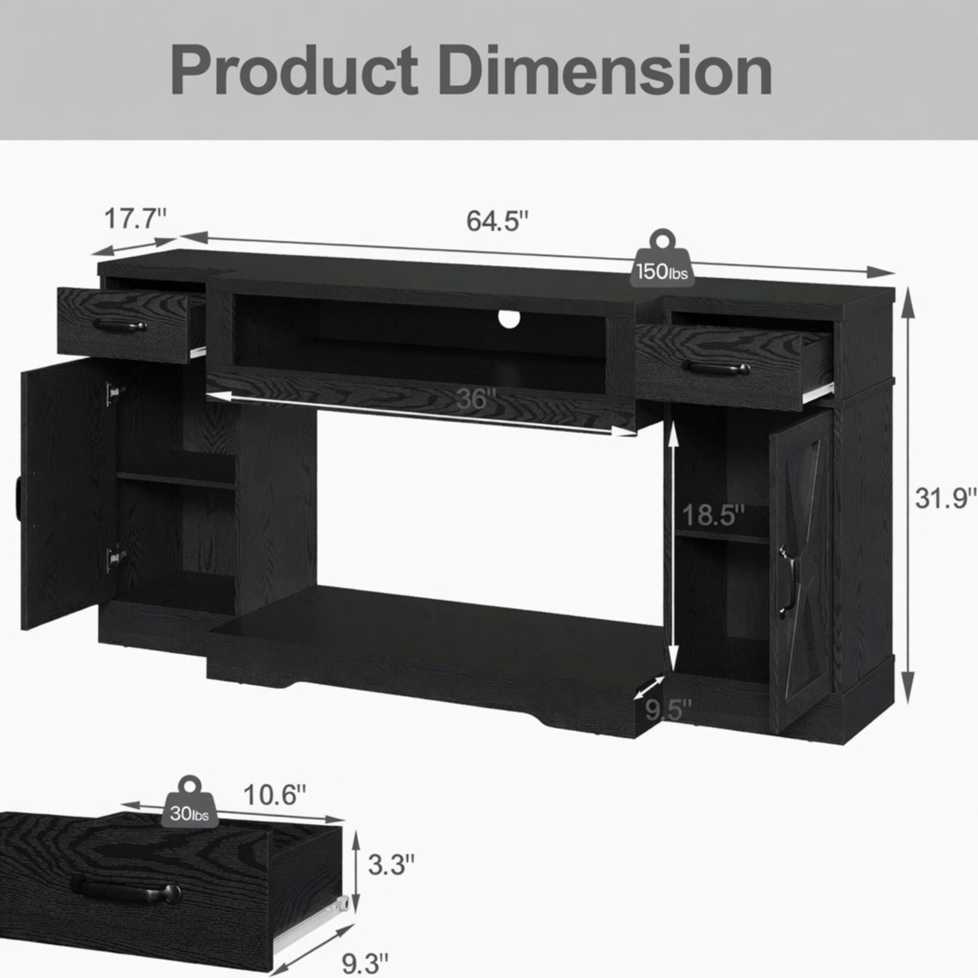 TV Stand With Adjustable Shelves &amp; Double Doors