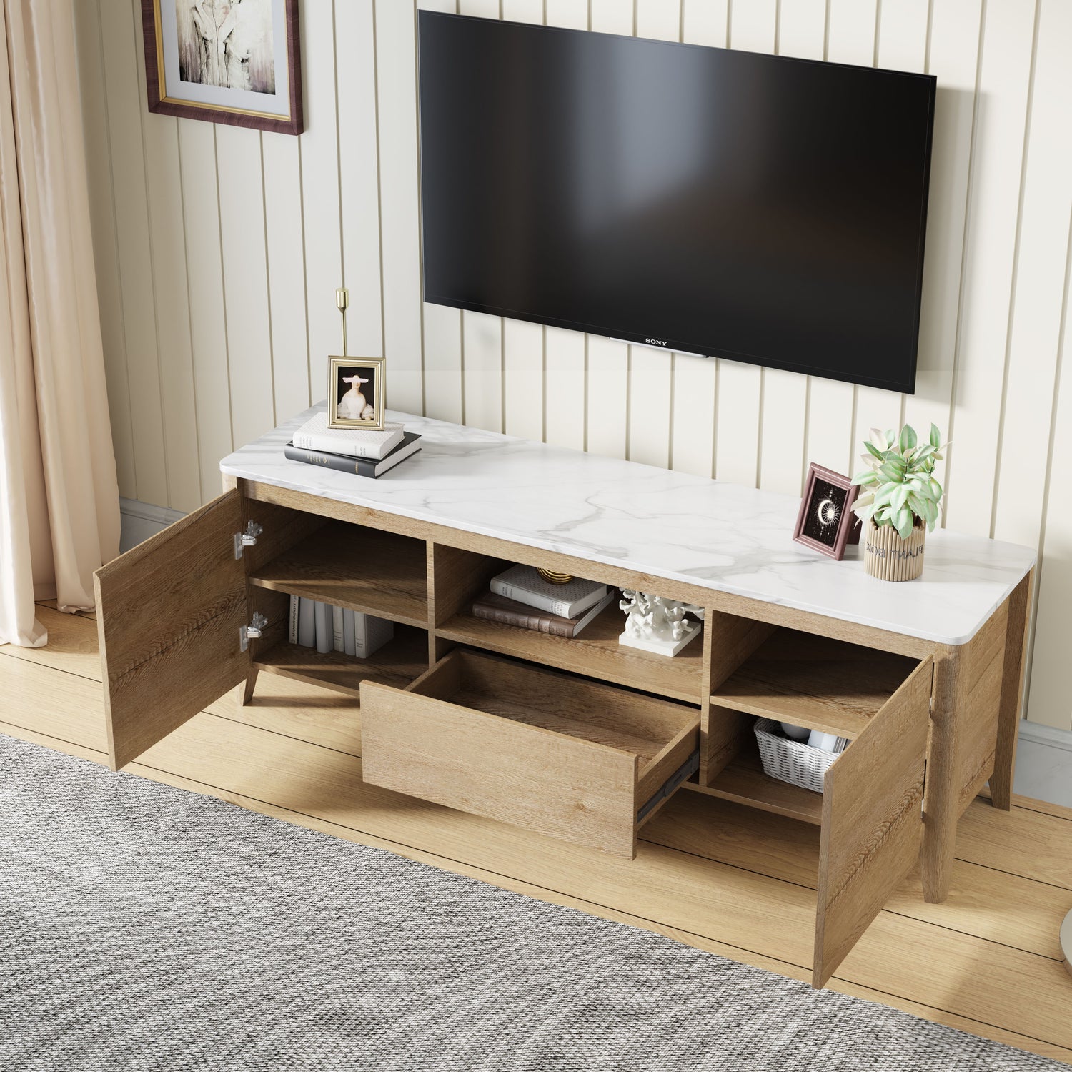 Modern TV Stand With LED Lights Entertainment Center TV Cabinet With Storage For Up To 75&quot; For Gaming Living Room Bedroom