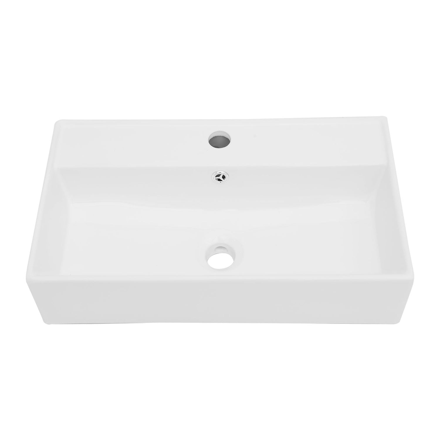 Modern Ceramic Rectangular Wall Mounted Bathroom Sink With Faucet Hole &amp; Overflow