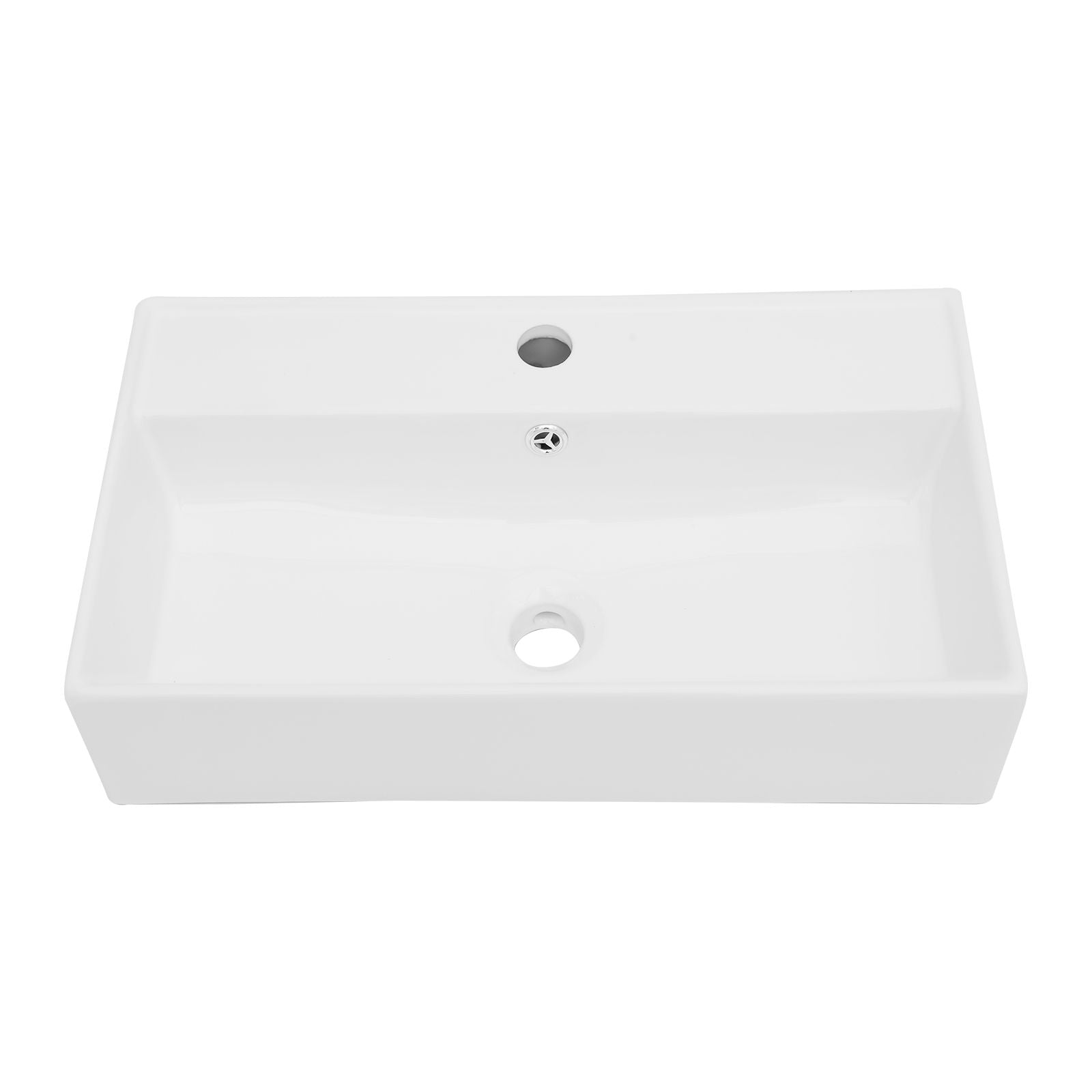 Modern Ceramic Rectangular Wall Mounted Bathroom Sink With Faucet Hole &amp; Overflow