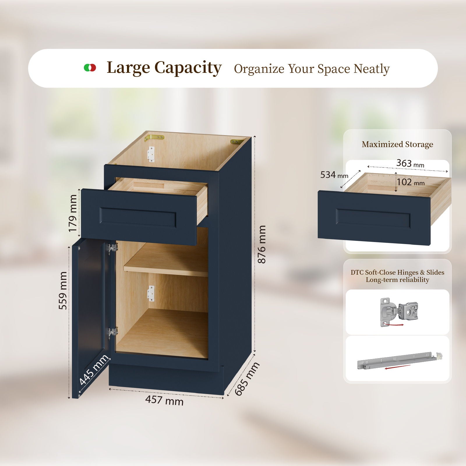 Shaker Base Cabinet &amp; Soft-Close Door And Drawer