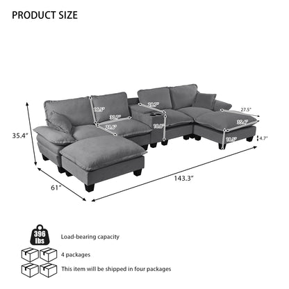 Modular Cloud Couch Sofa With Cup Holders &amp; Storage, USB Port