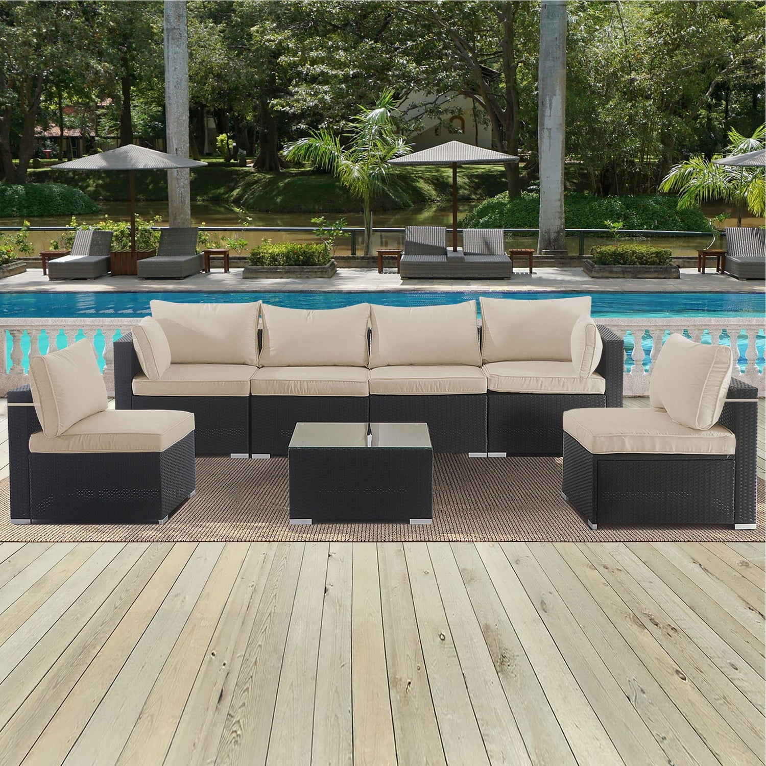 Cushion Covers For 7 Piece Wicker Sectional Sofa, 14 Pack Seat And Back Slipcovers With Zipper