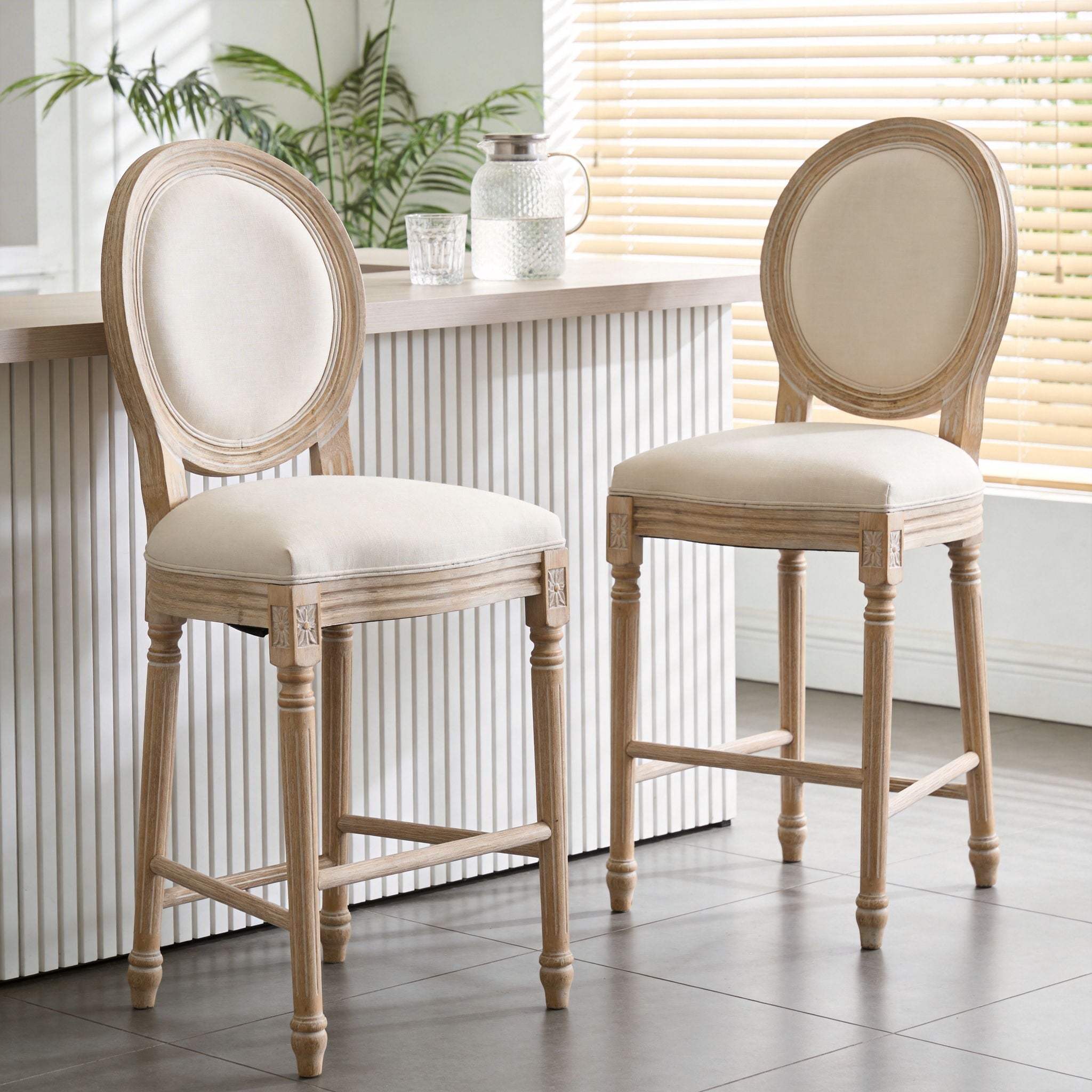 French Country Bar Chairs &amp; Round Back (Set of 2)