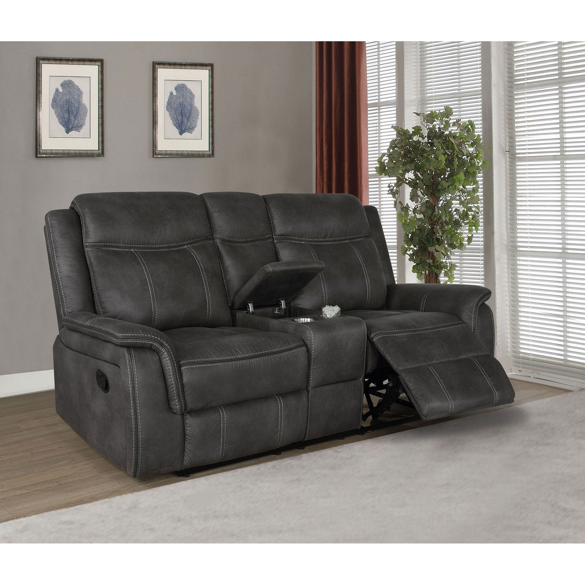 Franklin - Upholstered Padded Arm Reclining Loveseat With Center Console - Charcoal
