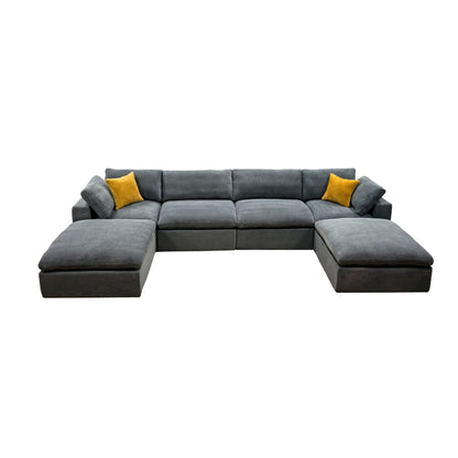 Upholstery Full Compressed Modular Sectional With Toss Pillows - Light Gray