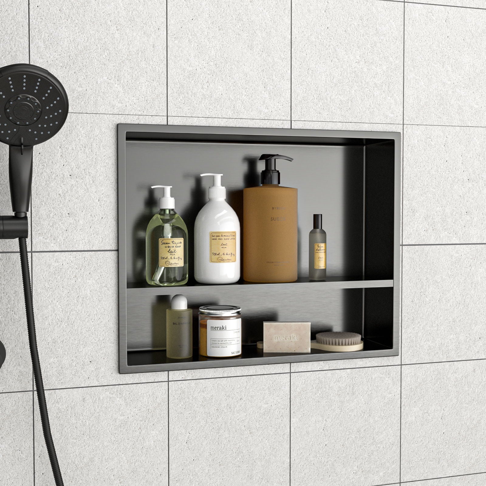 Modern Stainless Steel Shower Niche Double Shelf For Bathroom