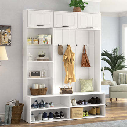 Farmhouse Hall Tree &amp; Bench And Shoe Storage