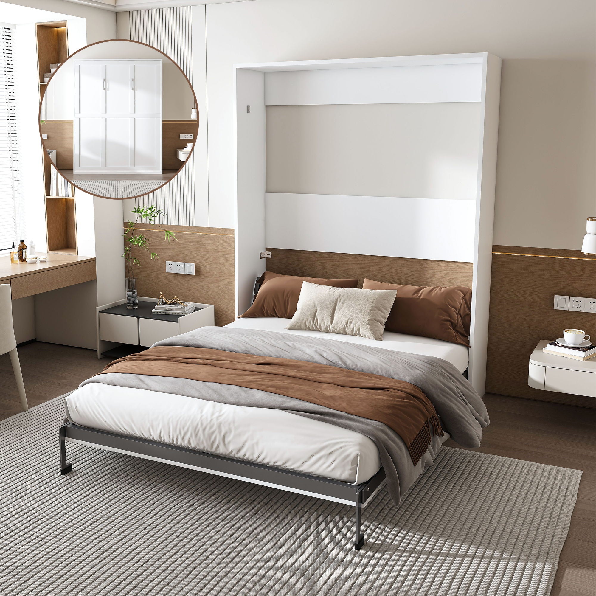 Queen Murphy Bed, Space Saving Design - White