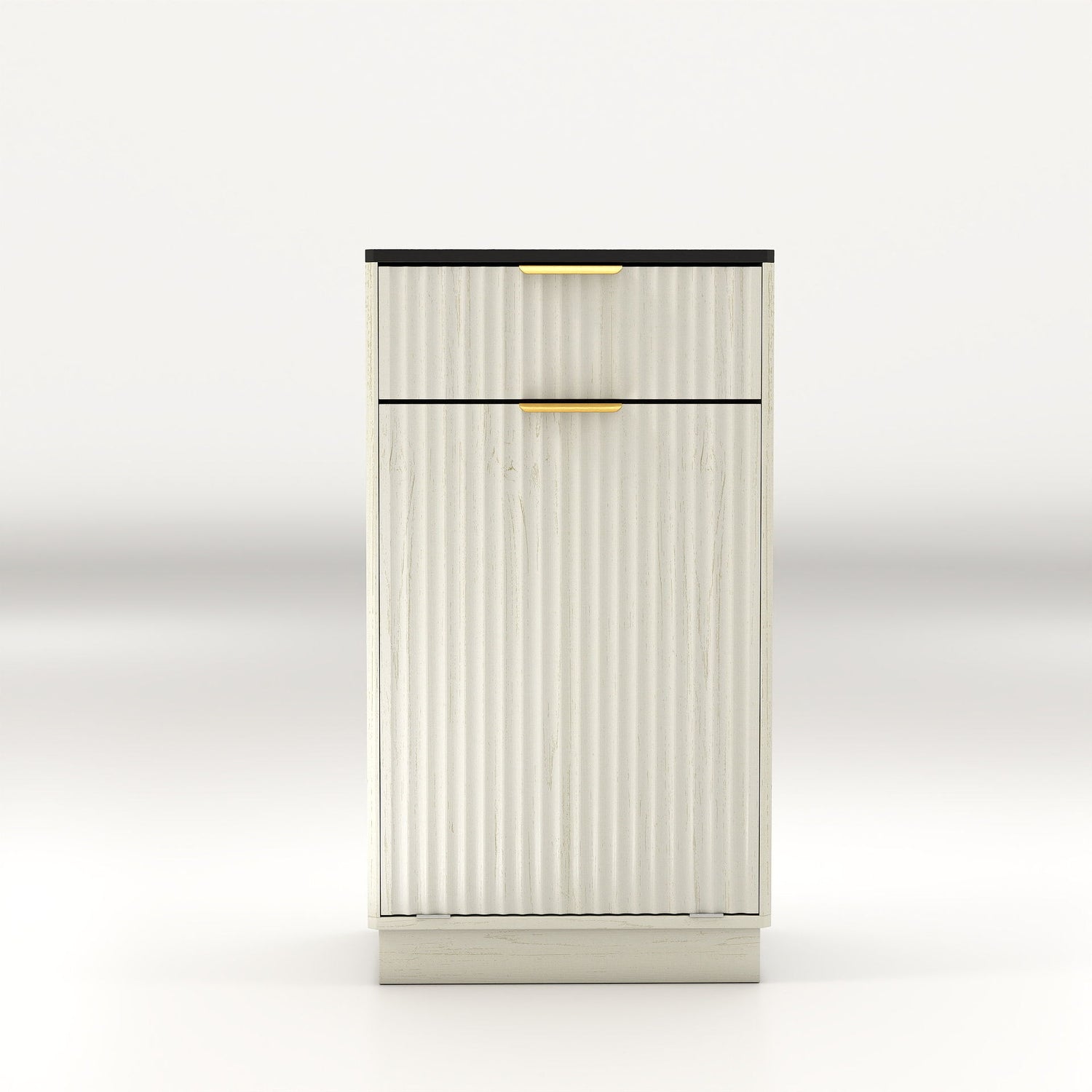 Tilt Out Trash Can Cabinet With Wave Textured Drawer &amp; Pull Out Bin