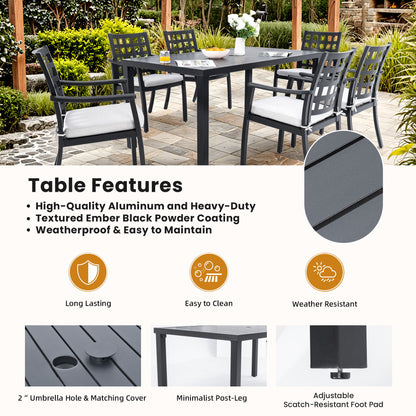 Modern Classic Outdoor Patio Dining Set, Rectangular Table &amp; Dining Chairs, Rust Free, Weather Resistant