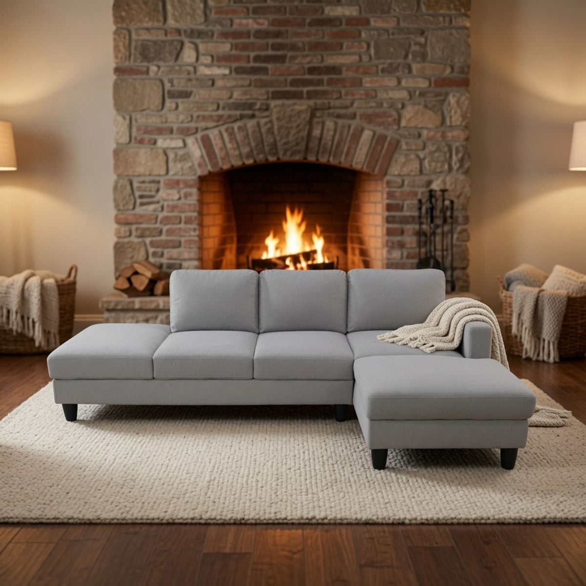L - Shaped Sectional Sofa With Chaise &amp; Ottoman