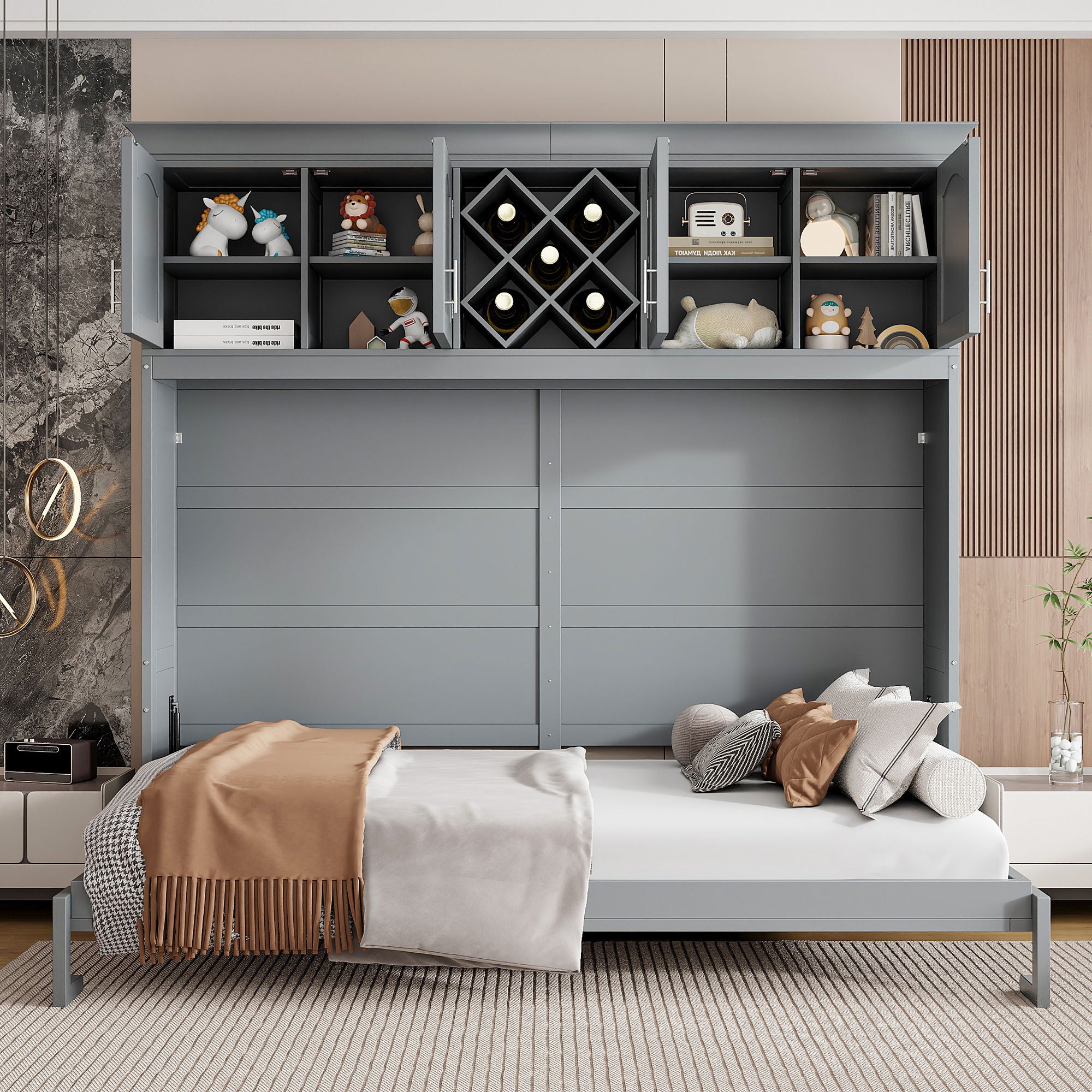 Murphy Wall Bed With Top Cabinets &amp; Wine Rack