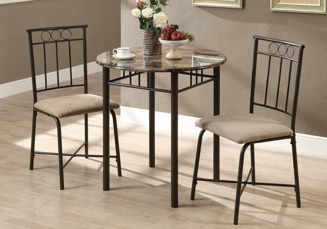3 Pieces Dining Table Set, Small, Round, Contemporary &amp; Modern